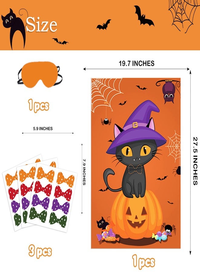 BORAMDO Pin The Bowtie on Cat Neck Halloween Party Game Cat Poster with 24 Pieces Bowtie Stickers and A Blindfold for Halloween Party Supplies Classroom Games - Image 2